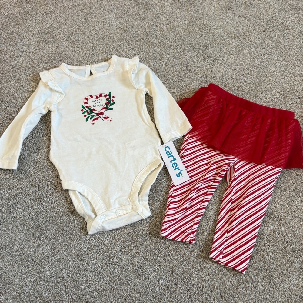 Carter's Christmas Baby Red and White 2 piece Outfit Merry & Bright NEW size 6m